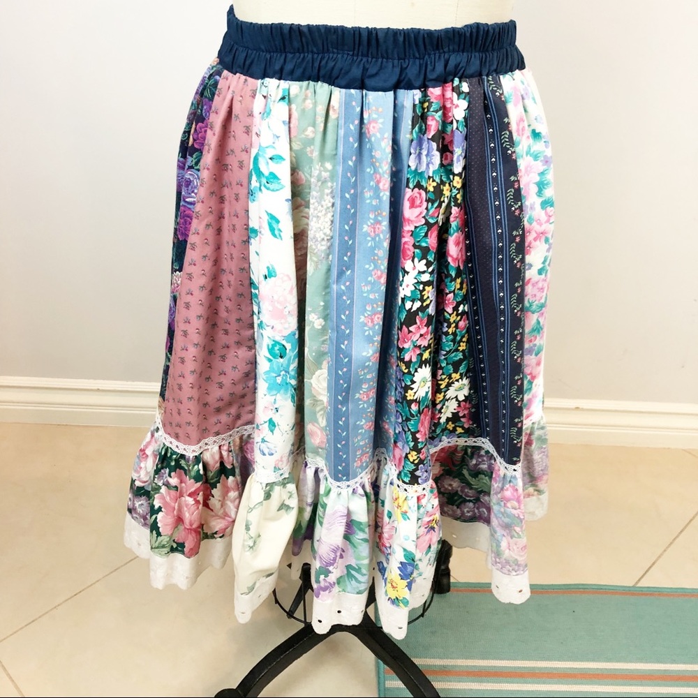Vtg HANDMADE Cottagecore Patchwork Prairie Skirt